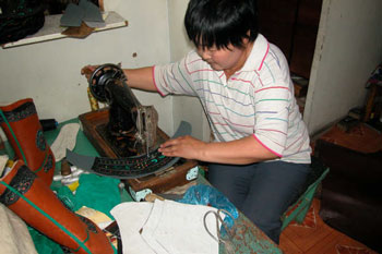 Mongolian Boots maker at work